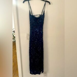 open back mermaid sequence dress in blue